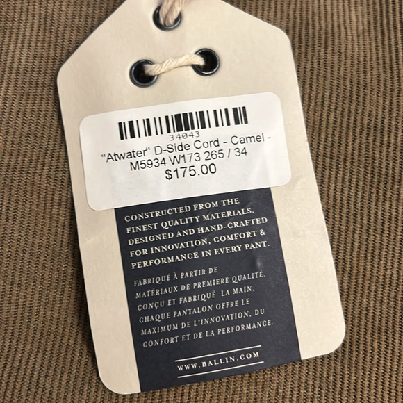 Ballin Atwater D-Side Cord in Camel Size 34 - Picture 4 of 6